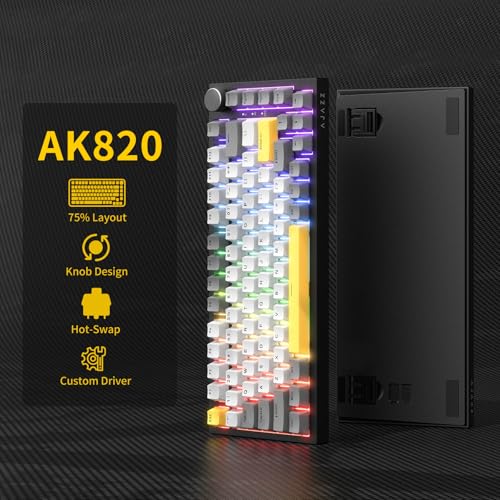 AK820 Kabelgebundene Mechanische Tastatur, Gaming-Tastatur, Südausrichtung RGB|Lautstärkeregler|82 Tasten|PBT-Tastenkappen|Poron Cotton|Hot-Swap-Fähiger, Custom Drivers für Windows MacOS Linux – Bild 3