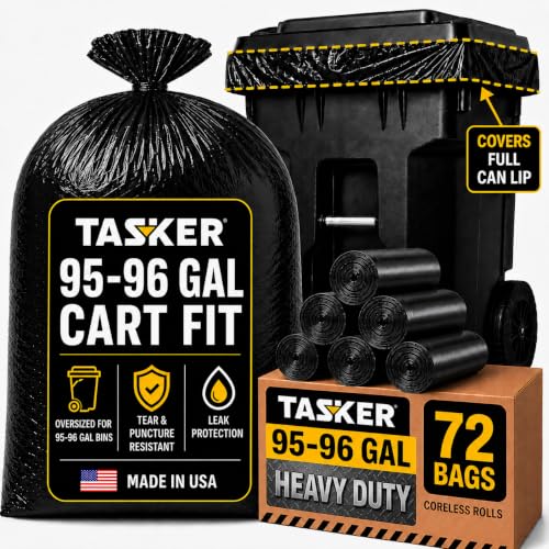 95 Gallon Trash Bags Heavy Duty | Mega-Value Pack 72 Bags | Extra Large Black Can Liners | 90-100 Gallon Trash Bags | 96 Gallon Big Garbage Bags (Black)