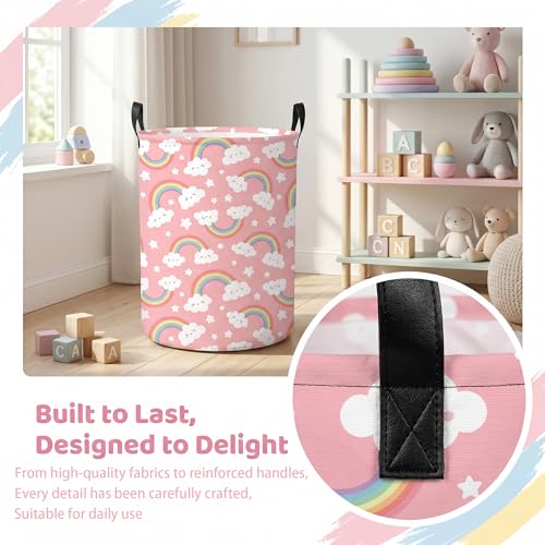 Image of Rainbow Laundry Hamper - Stylish Nursery Hamper for Girls, Large Capacity & Collapsible Design, Perfect for Kids Room Decor, Toy Storage, and Baby Girl Gifts (A)