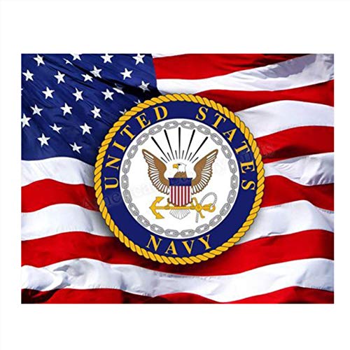 US Navy Emblem on USA Flag- 8 x 10"- Wall Art Prints- Ready To Frame- Official Navy Seal and Old Glory Proudly Waving-Replica Poster Prints. Home-Office-Military Decor. Display Your Pride & Respect.