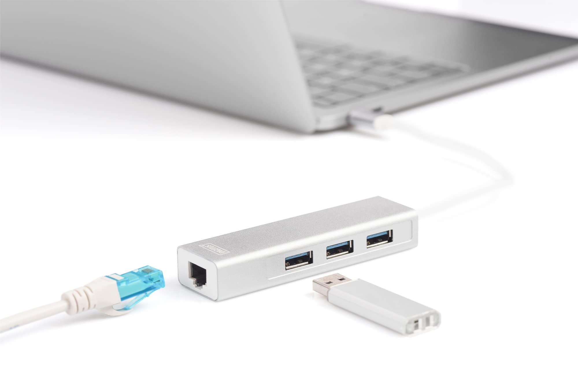 3-Port USB 3.0 Hub Mit Gigabit Ethernet Adapter – Aluminium-Gehäuse, Kompakt, Für Laptop & Ultrabook