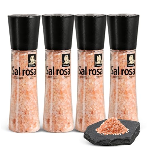 Sal Rosa del Himalaya, Formato molinillo gigante, Apta para realzar todos tus platos y brindar un toque gourmet, sazonar carnes, pescados y verduras, Sin Gluten, Contiene 4 unidades de 370 g