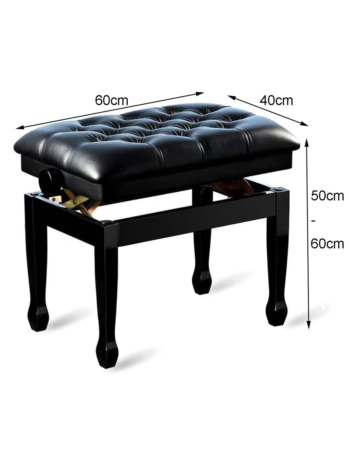 Klavierhocker 10 cm Höhenverstellbar – Solo-Keyboard-Bank Mit Gepolstertem Lederkissen – 60 X 40 X 50–60 cm – Schminktischhocker(Color:Schwarz)