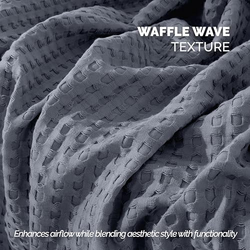 Image of Elegant Comfort Premium 100% Cotton Waffle Blanket - Lightweight Breathable Waffle Weave Bed Blanket - Soft and Warm All Season Blanket for Couch, Sofa and Bed, Queen Size 90x90 Inches, Gray