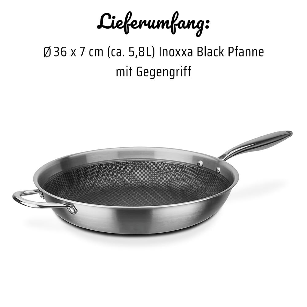 GSW 868549 Inoxxa Black, Bratpfanne mit Gegengriff und Wabenstruktur - ⌀36 cm