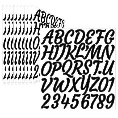 Image of 380 Pieces 10 Sheets Letter Stickers,Self Adhesive Waterproof Mailbox Numbers Stickers,Alphabet Decals for DIY,Bulletin Board,Window,Door,Sign,Bike,Car,Laptop,Scrapbook(Black, 2 Inch)