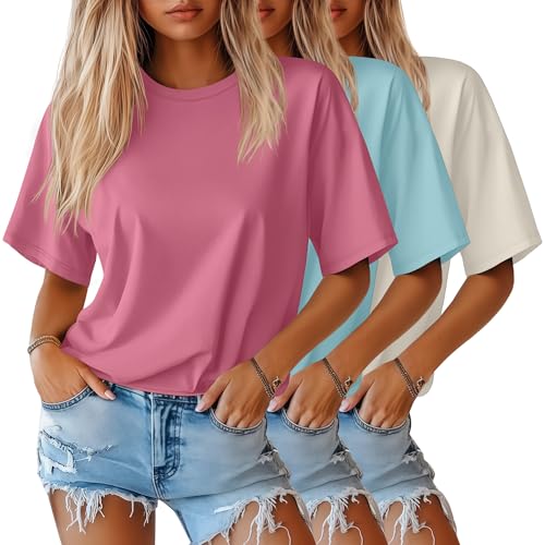 Huukeay 3 Pack Women's Half Sleeve T-Shirts, Crew Neck Elbow