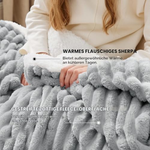 BEDSURE Sherpa Decke Kuscheldecke 130x170 - Warme Sofadecke, Hellgrau – Ansicht 3