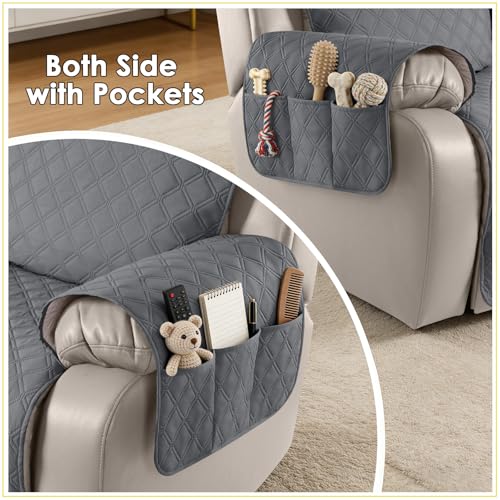 Image of TAOCOCO Polyester Recliner Chair Cover - Waterproof 1 Seater Sofa Protector, Anti-Slip Armchair Cover With Pockets for Pets (Dark Grey)