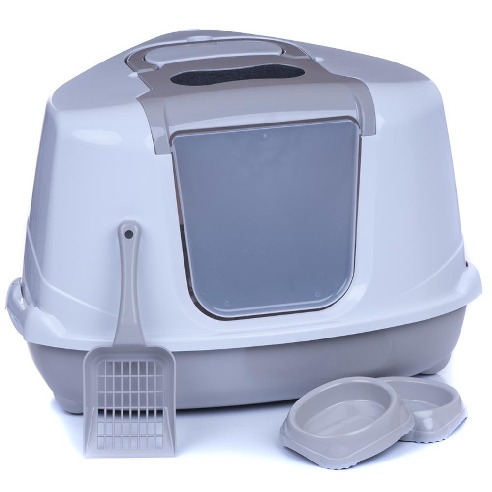 Katzentoilette Flip Corner warmgrau + Streuschaufel + 2 Npfe : adena:  Amazon.de: Haustier