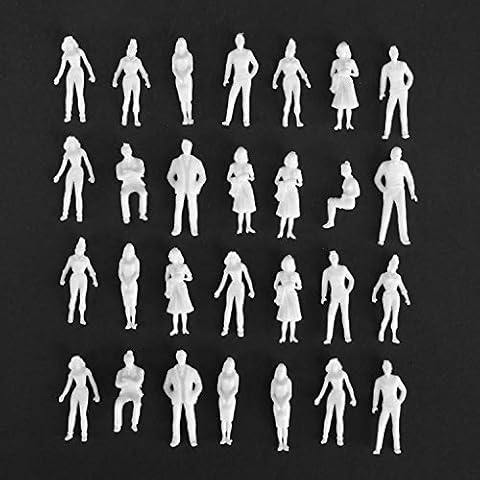 Fashionclubs 1:50 Scale Model People Unpainted Figures 100 Pieces Model Trains Architectural O Scale Standing and Sitting Little People Figures for Miniature Scenes, White Color Cover