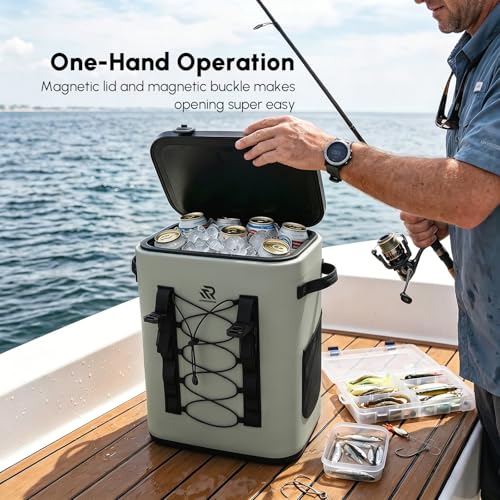 Image of Premium Zipperless Magnetic Kayak Cooler Backpack | 48 Hours Insulated Leakproof Soft Cooler with One-Hand Lid, TPU Cooler for Camping Boating Beach Water Sports