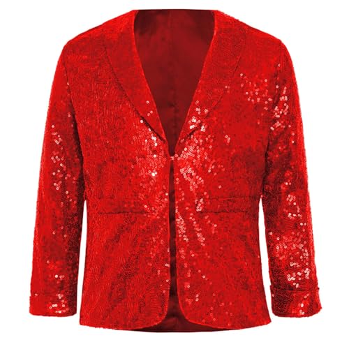 Choomomo Kids Sparkly Sequin Coat Lapel Long Sleeve Fully Lined Jacket Top for Latin Jazz Disco Dance