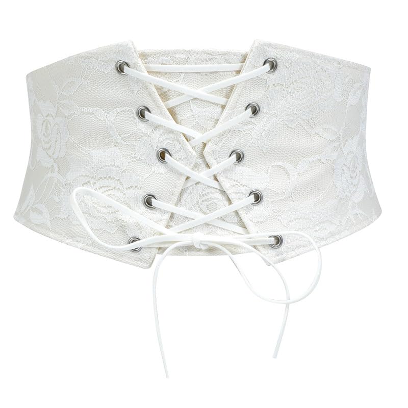 Women Waist Belt Corset Lace Up Tied Waspie Elastic Wide Belt for Dresses Halloween Pirate Corset