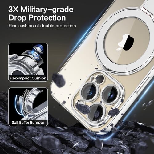 Coque transparente pour iPhone 15 Pro avec support de bureau discret argenté