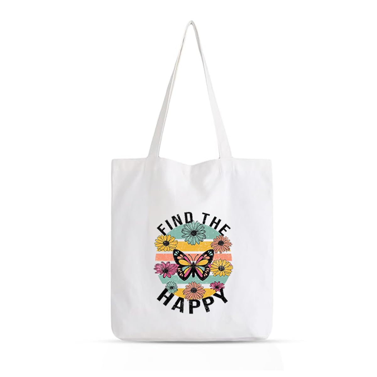 Clapcart Zipper Tote Bag for Women | Printed Multipurpose Poly-Cotton Bags | Cute Hand Bag With Zip for Girls (Find the Happy Print)