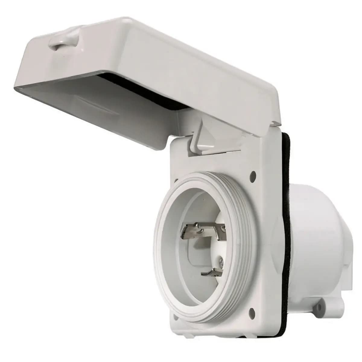Locking Devices, Twist-Lock, Marine Grade, Hull Inlet, 30A 125V, 2-Pole 3-Wire Grounding, L5-30P, Screw Terminal, Office White