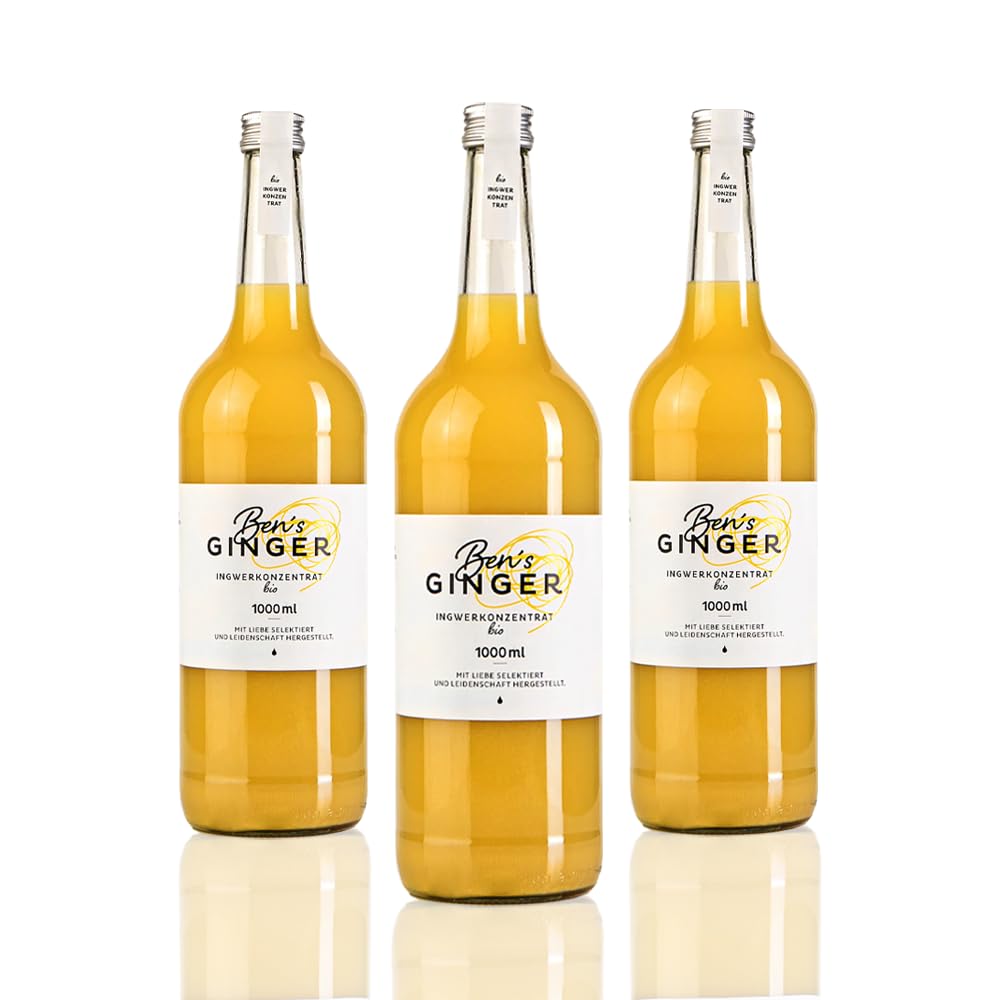 Ben’s Ginger Bio Ingwerkonzentrat – täglicher Booster, Ingwer Shot für Tee, Cocktails, Gerichte - 3x 1000ml