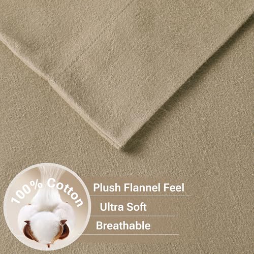True North by Sleep Philosophy Cozy Flannel Warm 100% Cotton Sheet - Novelty Print Animals Stars Cute Ultra Soft Cold Weather Bedding Set, Cal King, Tan Solid 4 Piece