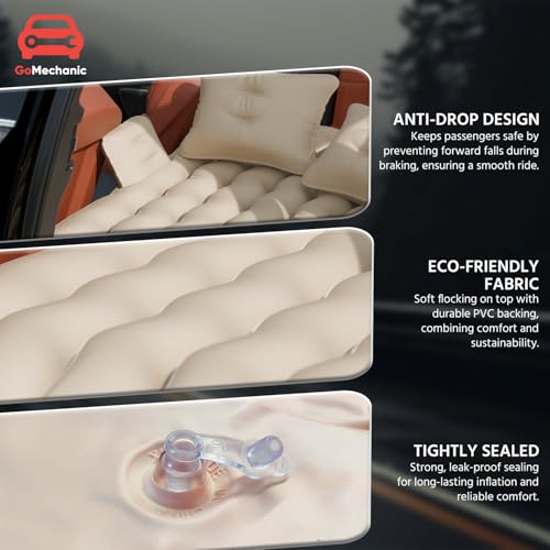 Image of GoMechanic Car Inflatable Bed with Pump & 2 Air Pillow|Quick Inflatable Back Seat Bed|Car Inflatable Mattress|Car Bed Mattress|Car Bed for Kids,Travel,Trip,Camping,Picnic,Pool & Beach|Universal Fit