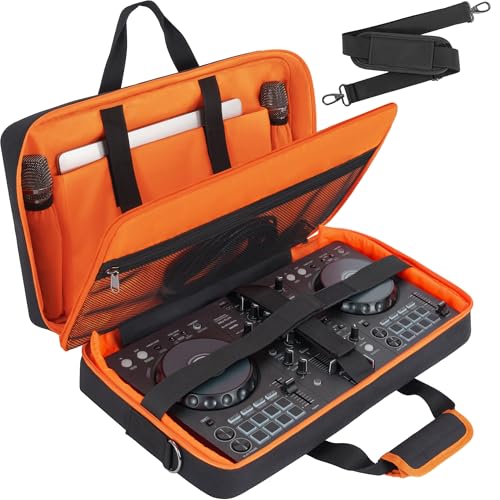 ITHWIU Padded DJ Controller Case Compatible with DDJ FLX4/DJ 400/DDJ REV1 DJ Carrying Bag with 5-Pocket fits up to 15.6 Laptop Headphones Cables with Adjustable Shoulder Strap 21.5x11.8x2.5