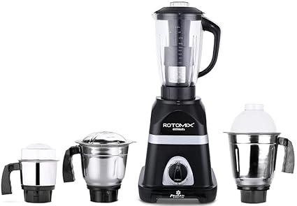 Rotomix Diaa Powerfull 600W Mixer Grinder with 3 Stainless Steel Jars and 1 Juicer Jar (1 Wet Jar, 1 Dry Jar and 1 Chutney Jar), Black.Make in India(ISI Certified)