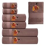 Peryiter 6 Pack Cotton Fall Bath Towels Set Brown Thanksgiving Turkey Towels for Bathroom, Soft and Absorbent, Contains 2 Bath Cloth, 2 Hand Cloth and 2 Washcloths