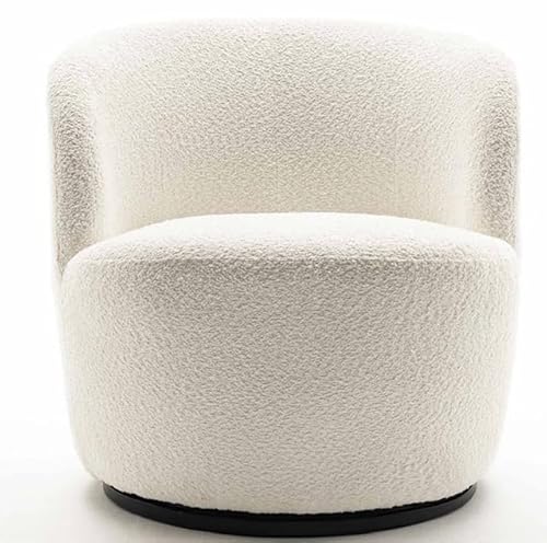 Ivy Bronx Hadriel Boucle Swivel Chair, White Boucle Accent Chair with 360- Degree Metal Base, Foam Seat Cushion and Solid Wood Frame for Living Room (White Boucle)