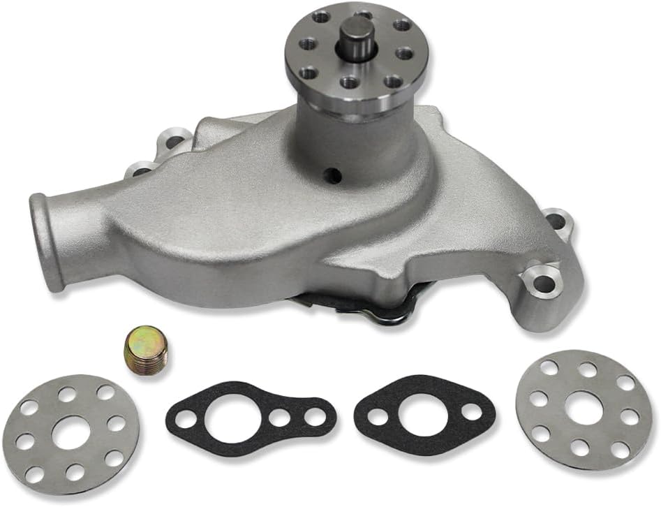 Satin Aluminum Mechanical Short Water Pump and Pulley Single Groove For Chevy SBC 283 327 350 383 400 1955-1985