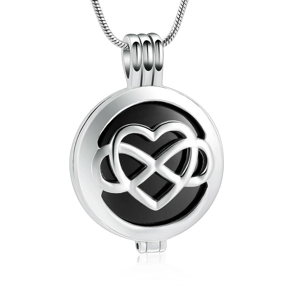 Bijou souvenir de deuil : collier urne funéraire ajourée en acier