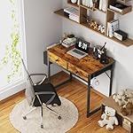 Lufeiya Small Computer Desk with 2 Drawers for Bedroom, 31 Inch Home Office Desk with Storage Fabric Drawer and Bag, Study Writing Table for Small Spaces, Rustic Brown - Image 2
