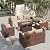 VONZOY Patio Furniture Set with Fire Pit Table, 5 Pieces Outdoor Furniture Sets, Wicker Patio Conversation Sets w/Waterproof Covers for Backyard, Porch, Balcony, Poolside(Khaki)