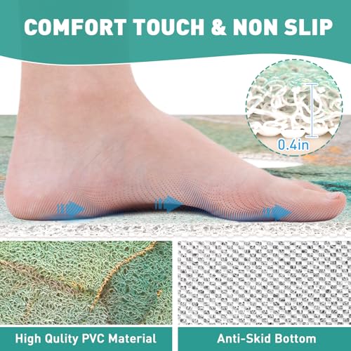 Image of Square Shower Mat Non Slip: 24 x 24 Inch Shower Mats with Drain Hole in Middle - PVC Loofah Anti Slip Shower Floor Matt for Inside Shower