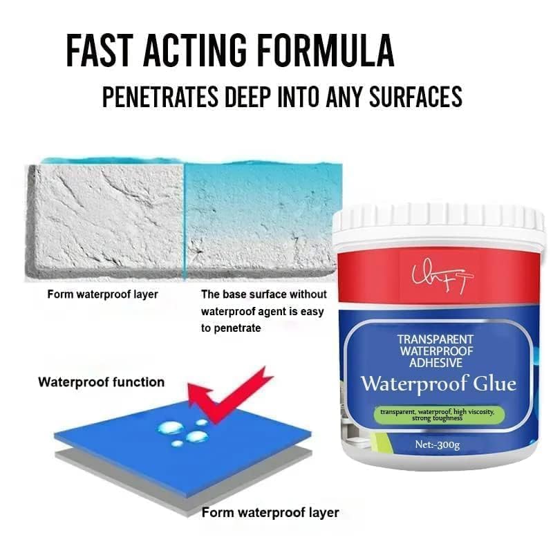 Image of 300G Waterproof Crack Seal Glue with Brush - Transparent Roof Leakage Sealant | Waterproofing Agent for Pipe, Wall, Tiles, Concrete & Balcony Crack Repair