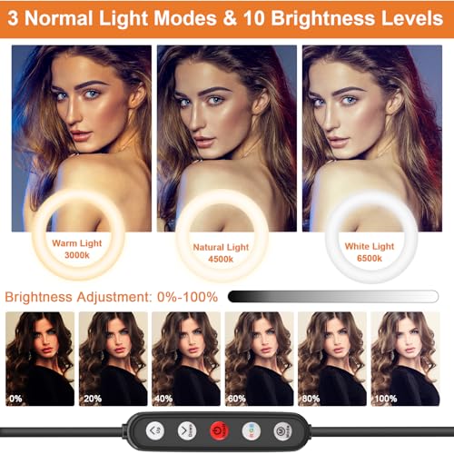 PEYOU 12\" Ring Light with Tripod, 39 Color Modes Ring Light with Phone Holder Adjustable Tripod Stand & Mini Desktop Tripod & 2 Phone Holder for iPhone & Android,YouTube, Makeup,TIK Tok