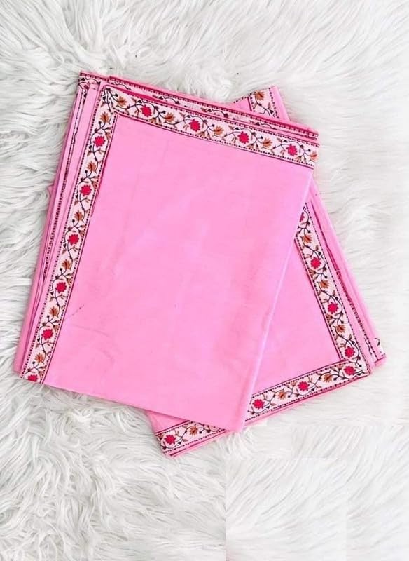 Image of Cotton Plain Topsheet with Border Summer /Ac Stylish Beautiful Single Bed Top Sheet /Odhne wali Chaddar (60x90 Inch Size) Pack of 2 (Pink)