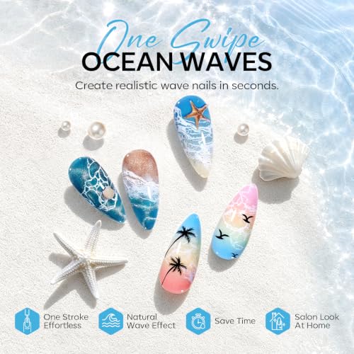Image of modelones White Blooming Wave Gel Polish Ocean Wave Effect U V Cure | Marble Water Ripple Beach Lace Design Spreading Over Uncured Base Beginner Friendly Soak Off DIY Manicure Gift Nail Art Stuff