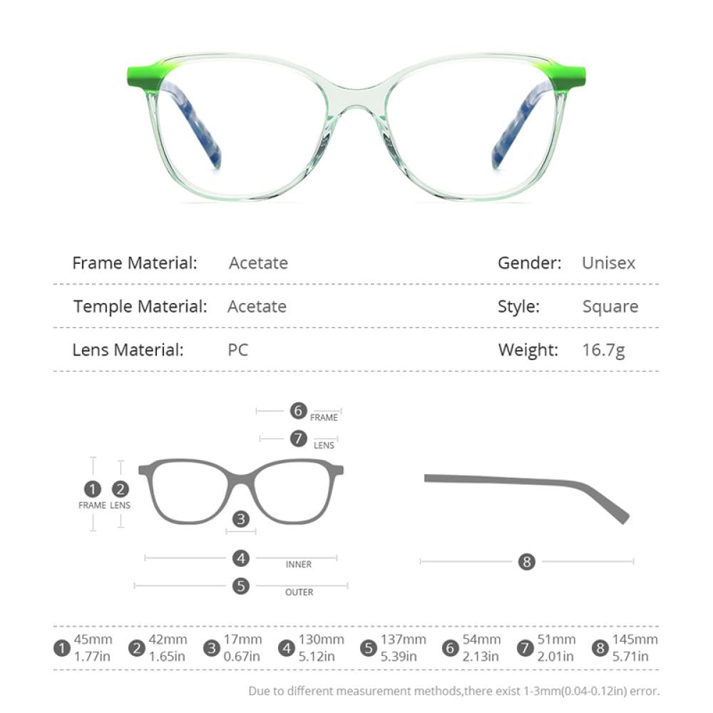 MUTYNE Montura de gafas de acetato multicolor para hombre, anteojos cuadrados retro, gafas para mujer