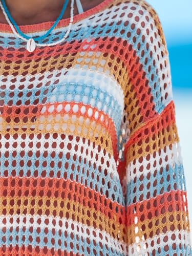 CUPSHE Women Crochet Cover Up Striped Swimwear Cutout Beach Coverup Top3