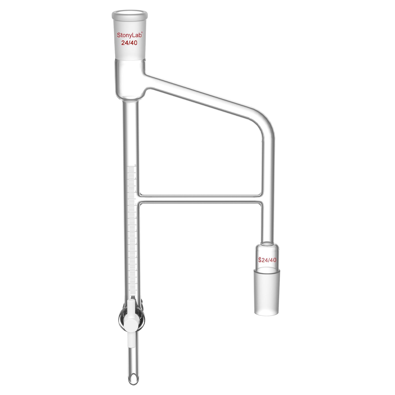 stonylab Trappola Dean Stark, Ricevitore di Distillazione in Vetro Borosilicato Graduato con Giunti 24/40 e Rubinetto in PTFE per Laboratorio, 10 ml