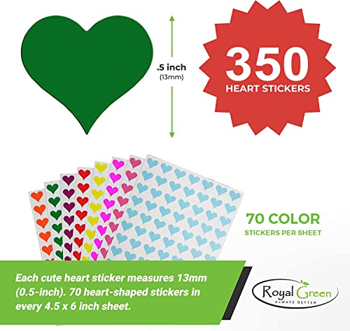 Royal Green Colored Decorative & Cute Heart Stickers - Scrapbooking Stickers, Packaging Stickers, Arts & Crafts Decorative Sticker Labels For Scrapbooks & More - 0.5 Inch, 350-Pack (Yellow) #TOP2