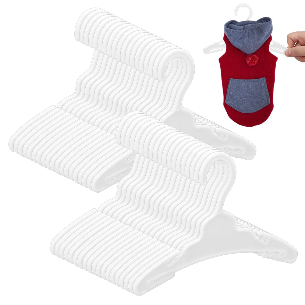 NBEADS - Percha para ropa de animales (50 unidades, perchas blancas para ropa de animales, accesorios de guardería, vestido para perros y gatos, armario para cachorros, gatos y animales pequeños, 10,5