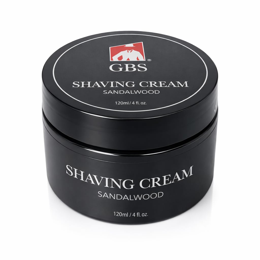 G.B.S Crema da barba al sandalo per pelli sensibili. Idrata e nutre per una rasatura rasata. Protegge la pelle da tagli, urti, arrossamenti e irritazioni. Confezione da 1 pezzo