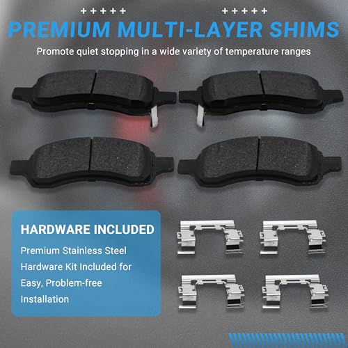 Image of Brake Pads Front Set Compatible with Buick Enclave Rainier, Chevy Colorado Trailblazer Traverse, GMC Acadia Canyon Envoy, Isuzu Ascender, Saab 9-7x Brakes Pads Semi-Metallic D1169