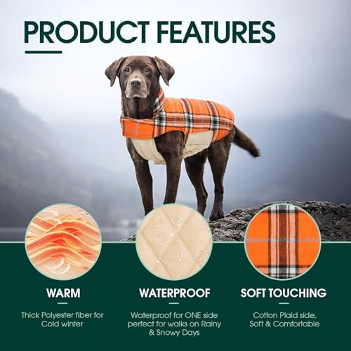 Image of Kuoser Waterproof Dog Coat, Warm Reversible Dog Jacket with Leash Hole
