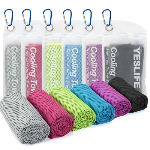 Image of YESLIFE 6-Pack Cooling Towels (40 inchx 12 inch), Cooling Neck Wraps, Ice Towel | Microfiber, Breathable, Lightweight, Super absorbent, For Yoga, Camping, Sports, Outdoors, Golf, Running, Gym, Travel