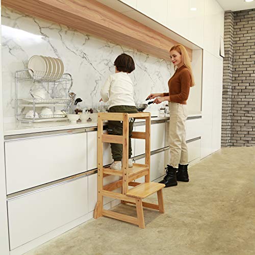 SDADI Mother's Helper Adjustable Height Step Stool Safety Counter Level Learning Toddler Tower for Kitchen and Bathroom, Natural - Image 7