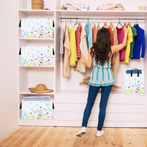 Image of Spring Flower Gift Storage Basket Rectangle Storage Organizer for Nursery Hamper Home Bedroom Laundry Hamper Shelf Baskets.