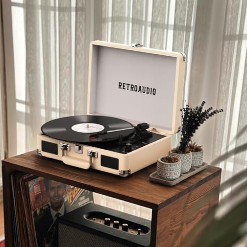 Image of RetroAudio Portable Bluetooth Vintage Vinyl Record Player Turntable