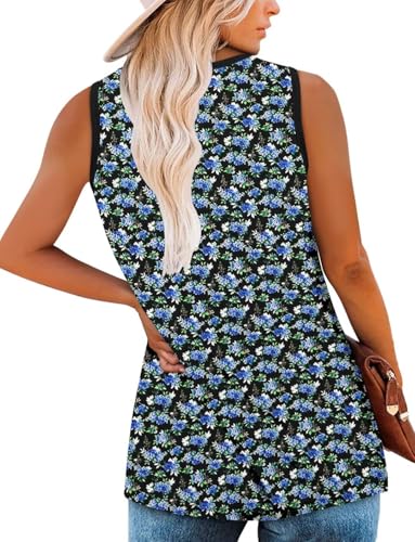 KISSMODA Womens Flora Print Tank Tops Ribbed Summer Shirt Sleeveless Summer Casual Women Blouses(S-3XL)